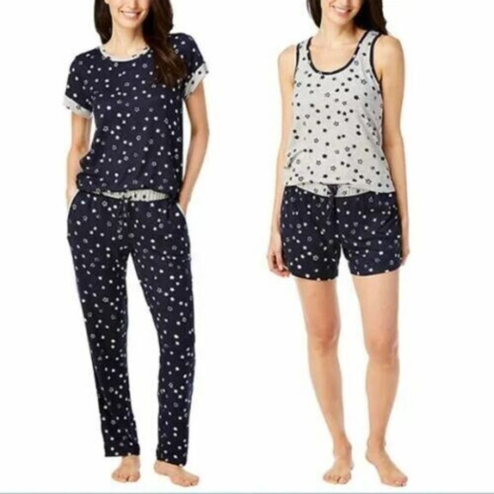 Lucky Brand 4-Piece Tee Tank Short Pant Pajama 2 Set Blue Star Navy Size S …